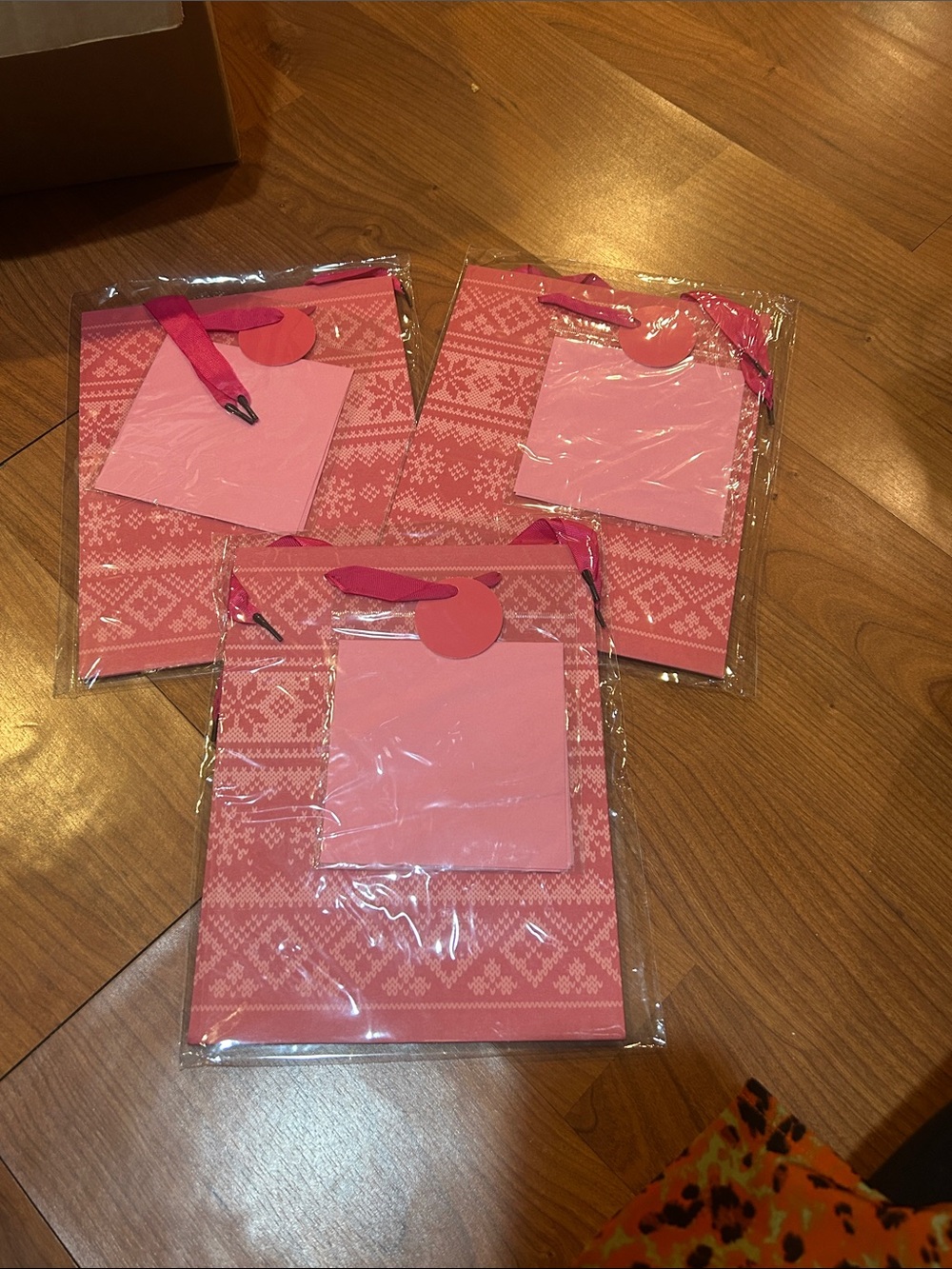 Pink Holiday Pattern Gift Bags with Tags and Tissue Paper